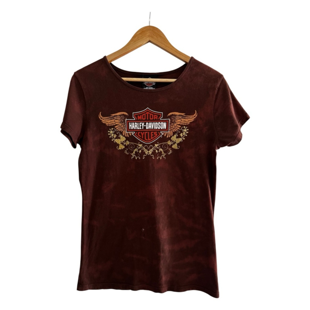 Harley Davidson Jamaica Graphic Tee Brown Distressed Biker Y2K
